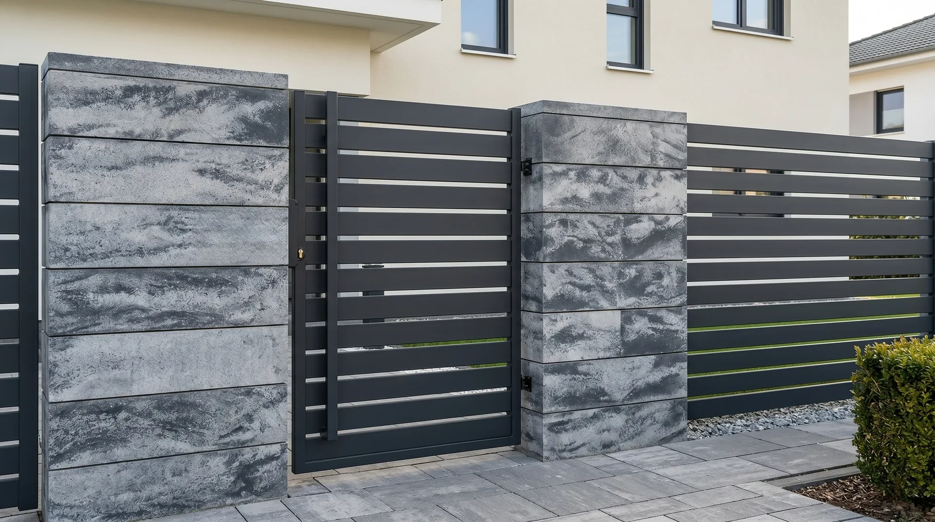 Gartenpforte mit Lamellen und Betonpfosten in Anthrazit in Chemnitz