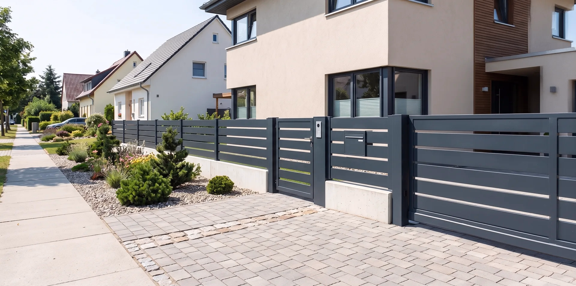 Moderner Metallzaun als Beispiel