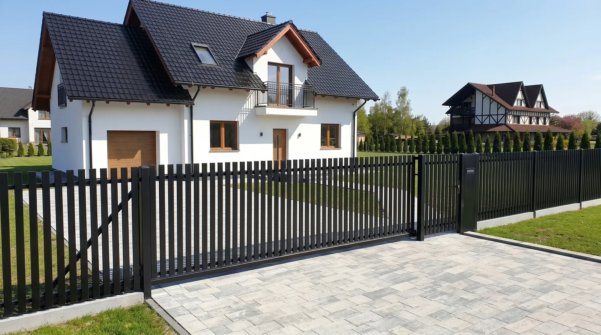 Schiebetor · Staketen · Anthrazit · Briefkasten · Einfamilienhaus · Rostock · Mb · Metallzaune.D_vR_ · TP