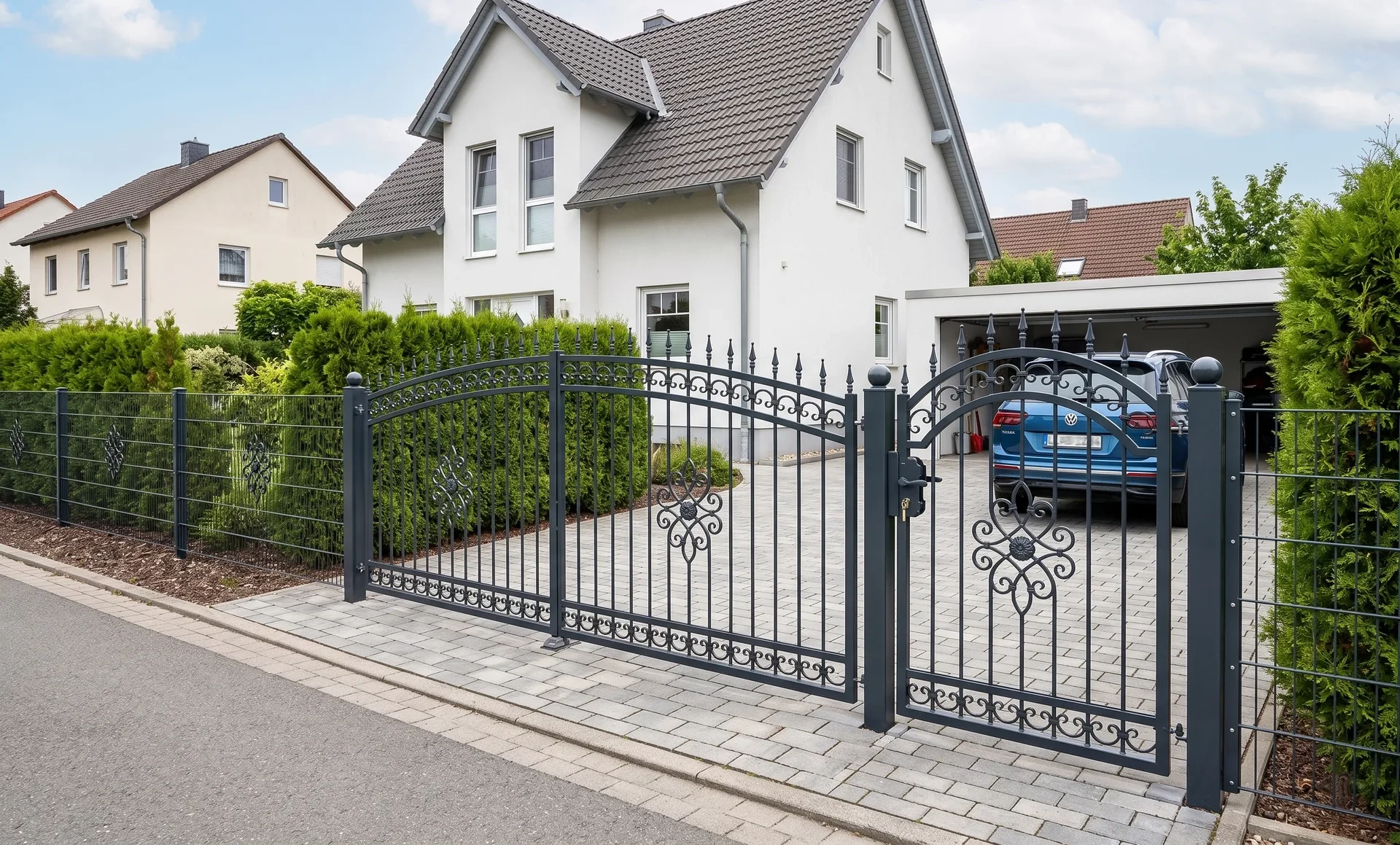 Modernes Tor aus Metall an einer Einfahrt