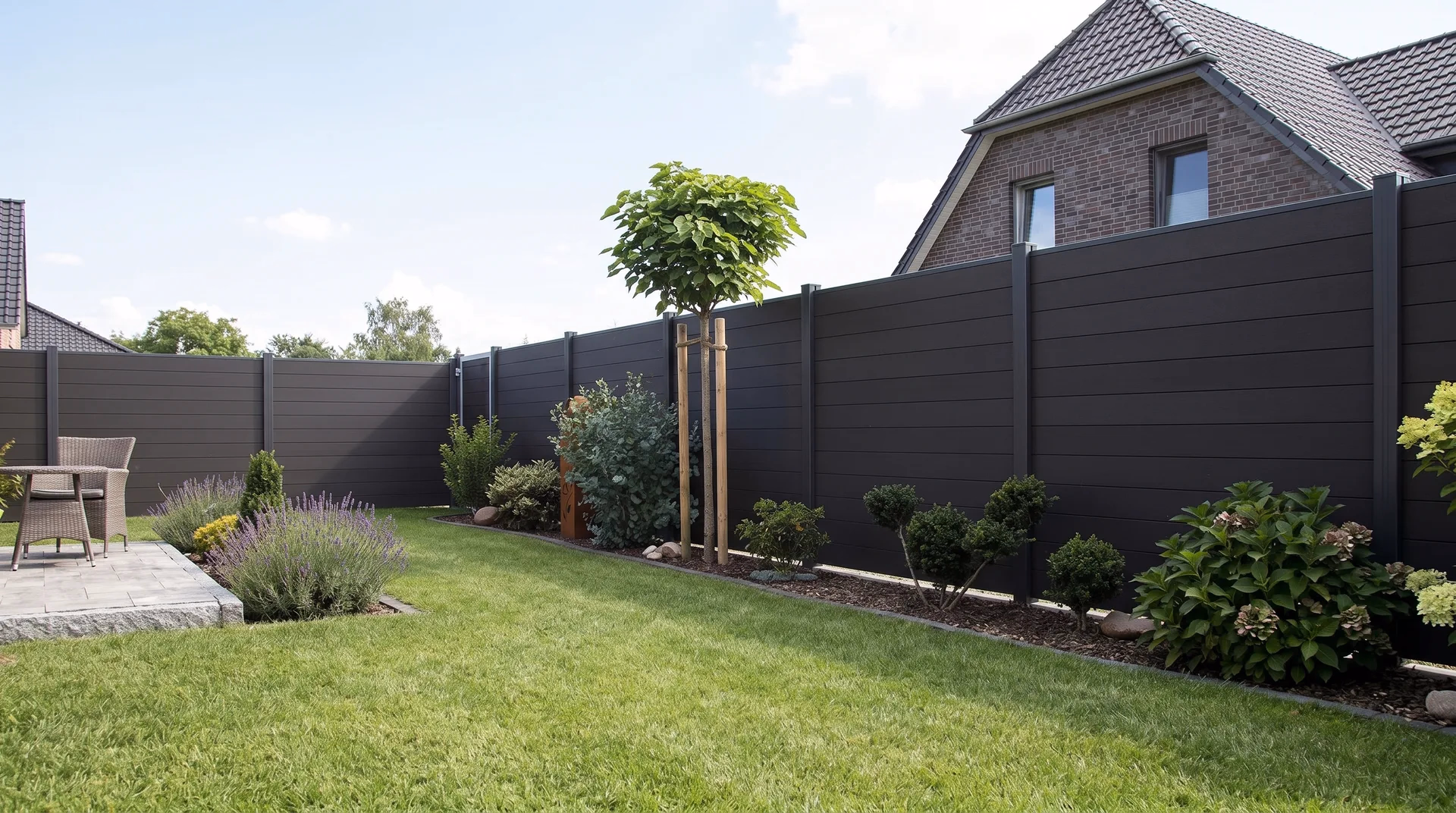 WPC-Zaun in Anthrazit als hoher Sichtschutz im Garten in Leipzig