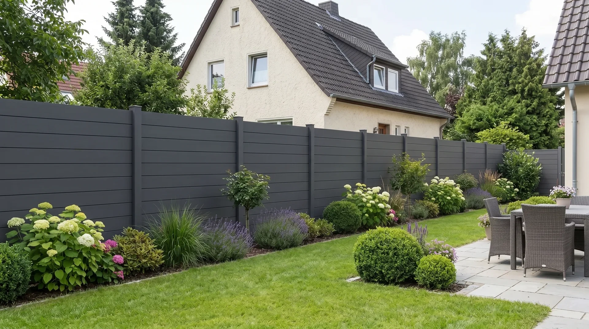 WPC-Zaun in Anthrazit als Sichtschutz im Garten in Schwerin